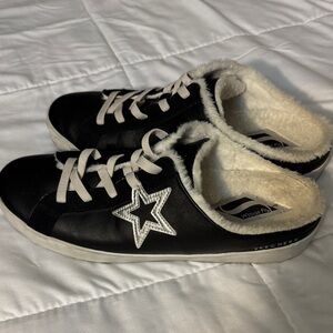 Skechers Diamond Starz Slip-on Sneakers Women’s Leather Fuzzy Sz 11